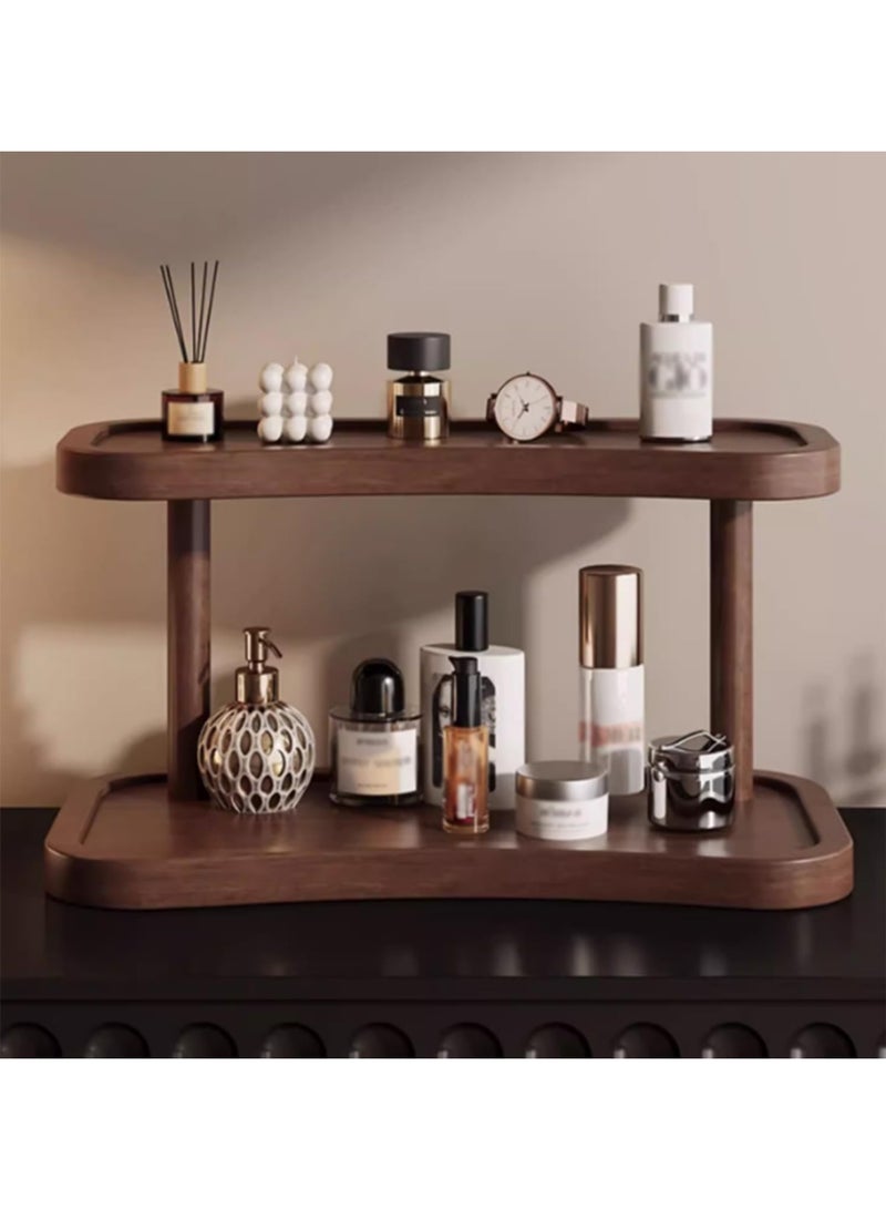 2-Tier Wooden Bathroom Counter Organizer, Rustic Brown Vanity Shelf, Storage Stand for Cosmetics and Toiletries - Image 4