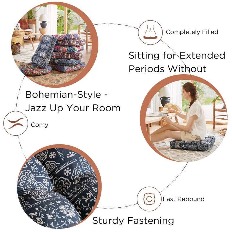 كودي وسادة أرضية التأمل وسادة مربعة الجلوس للبالغين والأطفال بوهو وسادة لغرفة المعيشة اليوغا تاتامي الجلوس رغوة الذاكرة وأضاف 22x22 بوصة الفيل النيلي - Image 3