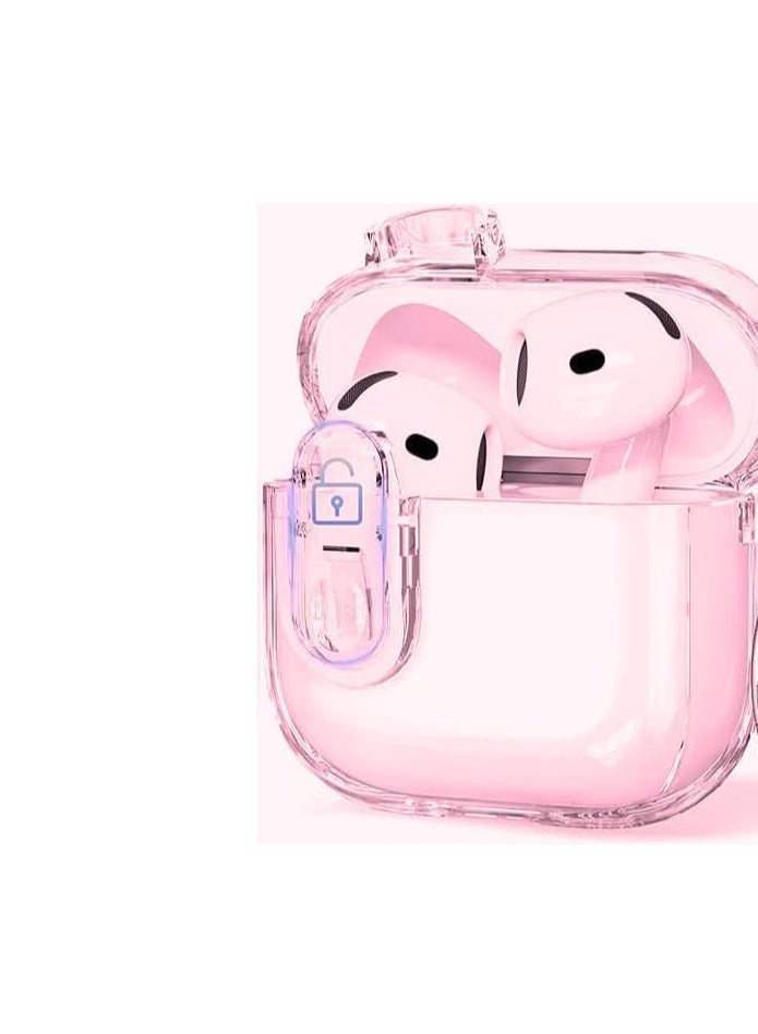Case Compatible with AirPods 4 Case Cover, Clear Transparent TPU with Safe Lock Protective Case for Apple Airpods 4 Generation 2024 (Clear Pink)