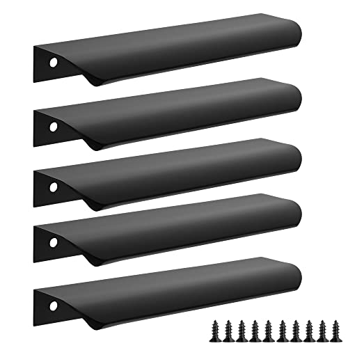 Malimali 5 Pack Black Finger Edge Pulls for Cabinets 6" Drawer Pulls Kitchen Cabinet Handles Modern Aluminum Concealed Tab Pulls for Closet Door, Matte Black - Image 1