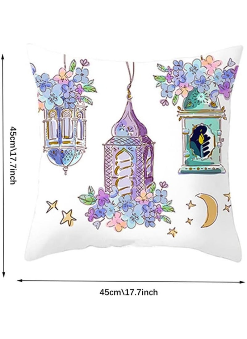 Generic Square Throw Pillow Covers, Ramadan Moon Lantern Pattern Pillow Case, for Sofa Garden, Terrace, Eid Mubarak Decoration Bench Home Bed Decorative Cushion Cover -Set of 4 (No Inserts)  - Image 2