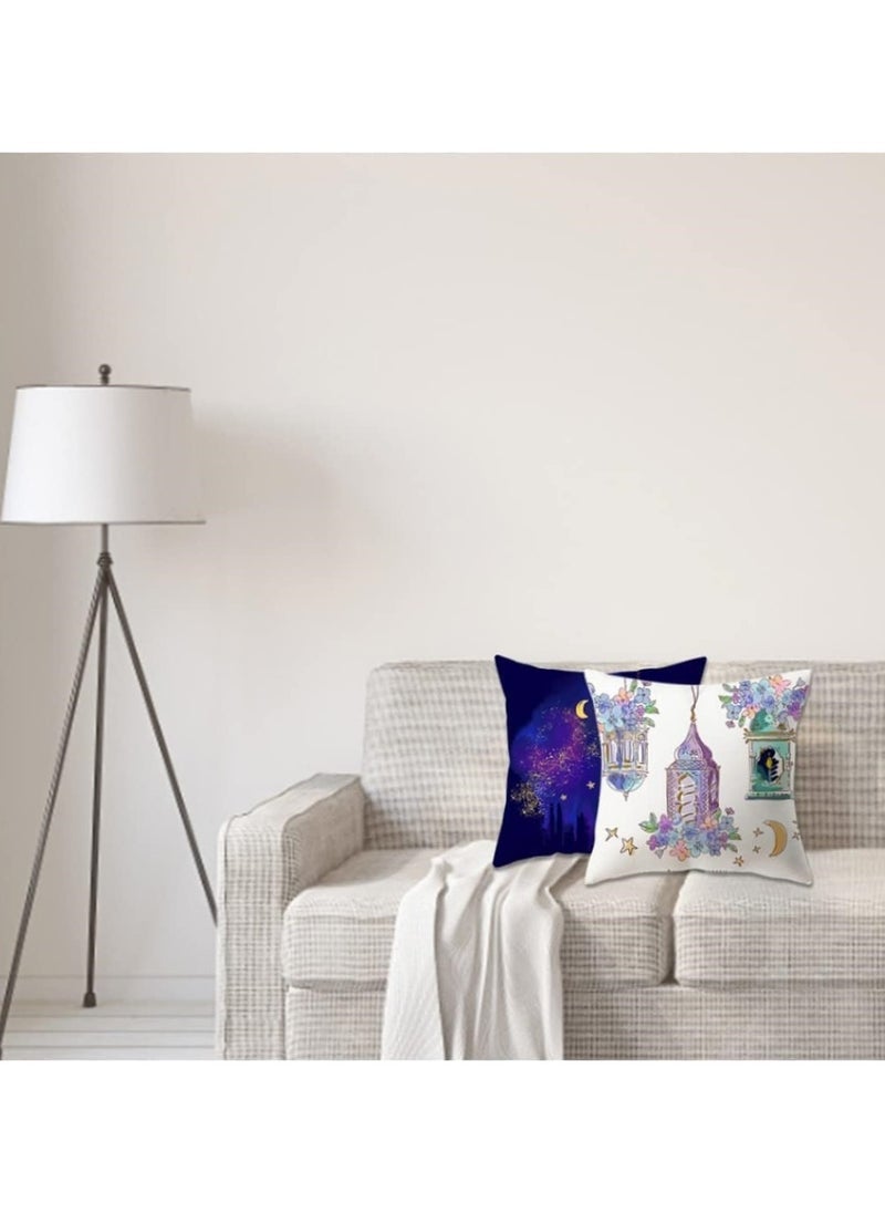 Generic Square Throw Pillow Covers, Ramadan Moon Lantern Pattern Pillow Case, for Sofa Garden, Terrace, Eid Mubarak Decoration Bench Home Bed Decorative Cushion Cover -Set of 4 (No Inserts)  - Image 5
