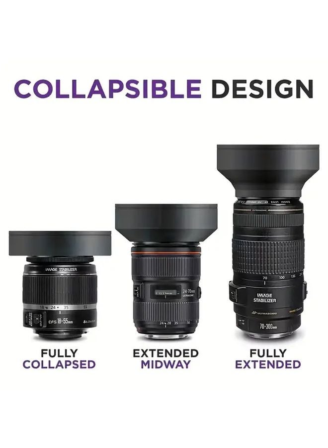 3 In 1 Foldable Rubber Lens Hood 55mm For Wide Telephoto And Standard Lenses - Image 5
