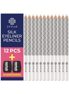 Stylia White Eyeliner Pencil Waterproof Longlasting Soft Strokes Easy Glide Highlypigmented Silky Pen Multipurpose Makeup Tool Works As Eyeshadow Highlighter Or Lip Liner 12Pack  - Image 1