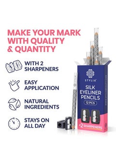 Stylia White Eyeliner Pencil Waterproof Longlasting Soft Strokes Easy Glide Highlypigmented Silky Pen Multipurpose Makeup Tool Works As Eyeshadow Highlighter Or Lip Liner 12Pack  - Image 3