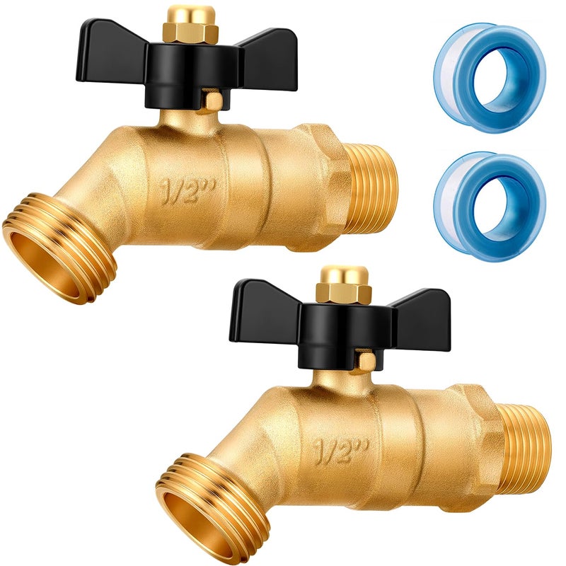 YELUN Brass Ball Valve Full Flow 12 Male NPT inlet Connection with 34 Male GHT water hose outlet HeavyBrass Faucet for gardens and patios 12 inlet Butterfly 2PCS - Image 2