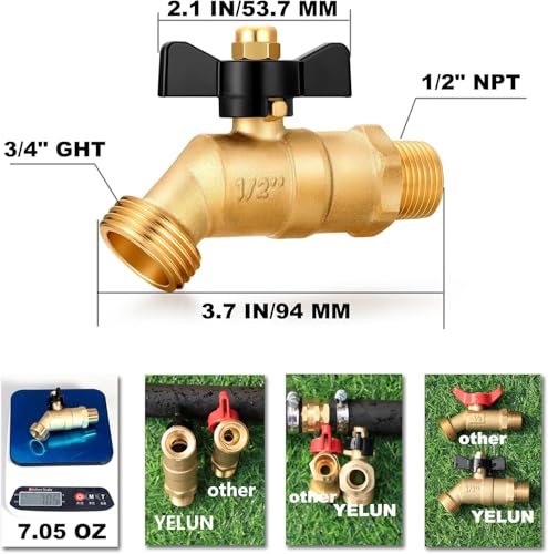 YELUN Brass Ball Valve Full Flow 12 Male NPT inlet Connection with 34 Male GHT water hose outlet HeavyBrass Faucet for gardens and patios 12 inlet Butterfly 2PCS - Image 3