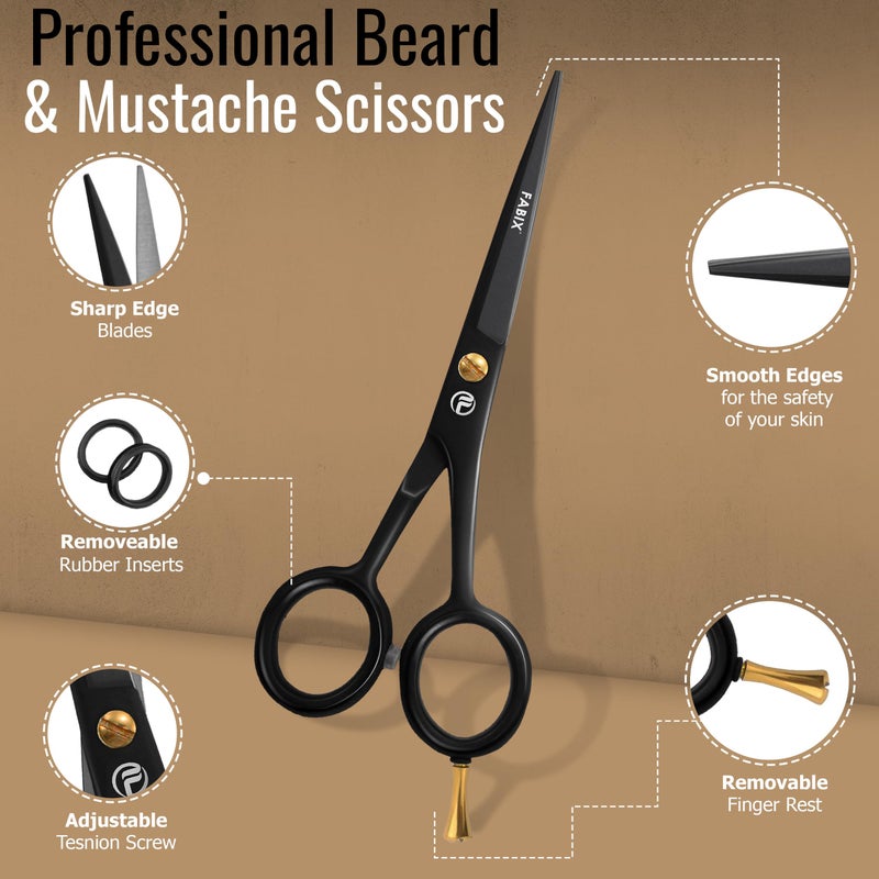 Fabix 5â€ Professional Beard Mustache Scissors with 1 Beard Comb, 1 Mustache Comb and Travel Pouch - Perfect Beard Trimming Scissors for All Facial Hair Scissors - Grooming Scissors - Image 3