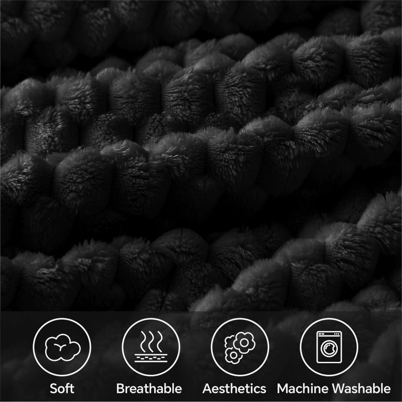 BEDELITE BEDELITE Fleece Throw Blanket for Couch & Bed - 3D Jacquard Decorative Black Blanket  Super Soft and Cozy Warm Fuzzy Blanket All Seasons Suitable  50x60Inches  - Image 3