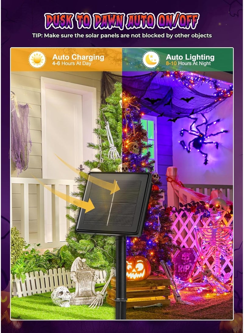 general Brightown 2 Pack Halloween Solar String Lights Outdoor, Total 144Ft 400 LED Twinkle Fairy Lights Waterproof with 8 Modes Auto On/Off for Patio Tree Garden Party Home Decorations (Orange&Purple) - Image 2