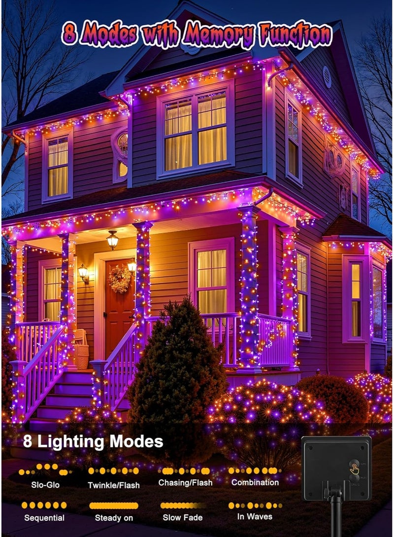general Brightown 2 Pack Halloween Solar String Lights Outdoor, Total 144Ft 400 LED Twinkle Fairy Lights Waterproof with 8 Modes Auto On/Off for Patio Tree Garden Party Home Decorations (Orange&Purple) - Image 3
