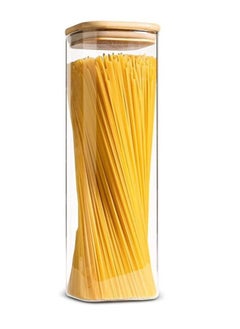 Glass Spaghetti Pasta Storage Containers with Lid(71 oz) Tall Clear Airtight Food Storage Jar with Bamboo Lid for Noodles Flour Cereal Sugar Beans Square Spaghetti Pantry Container