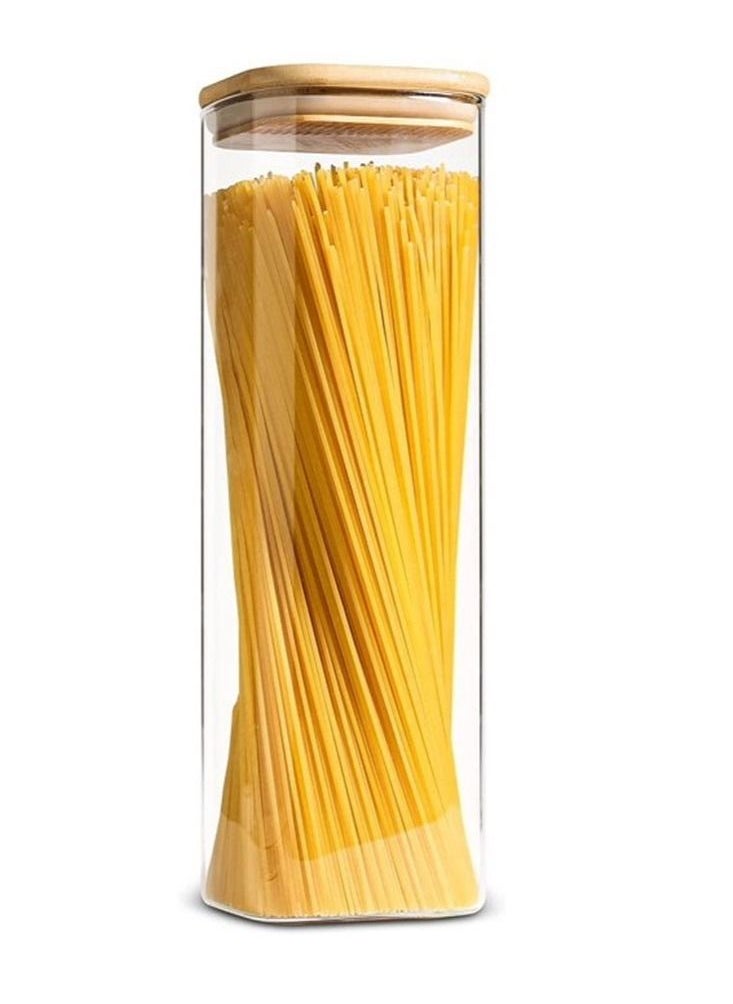 Generic - Glass Spaghetti Pasta Storage Containers with Lid(71 oz) Tall Clear Airtight Food Storage Jar with Bamboo Lid for Noodles Flour Cereal Sugar Beans Square Spaghetti Pantry Container - Image 1