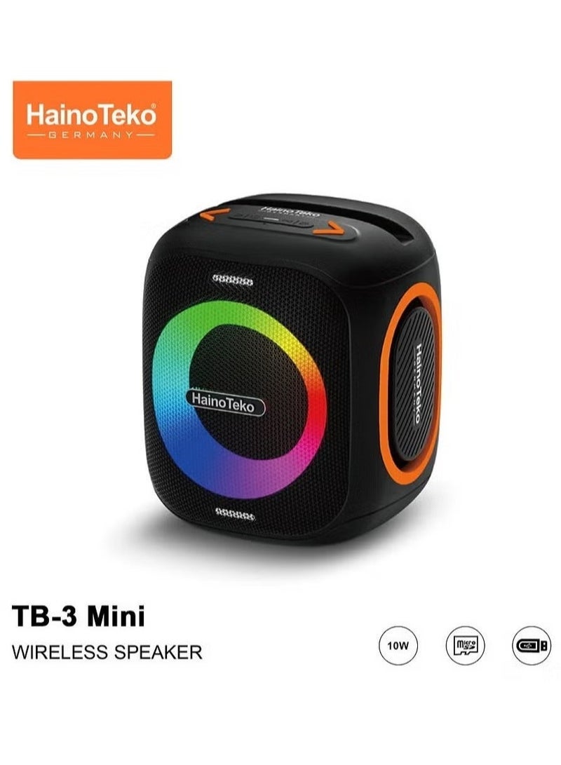Haino Teko TB-3 Mini Wireless Portable Speaker with RGB Lighting, 10W Powerful Audio Output, Multi-Functional Button Control, Compact Bluetooth Speaker for Travel, Parties, and Daily Use, Black - Image 5
