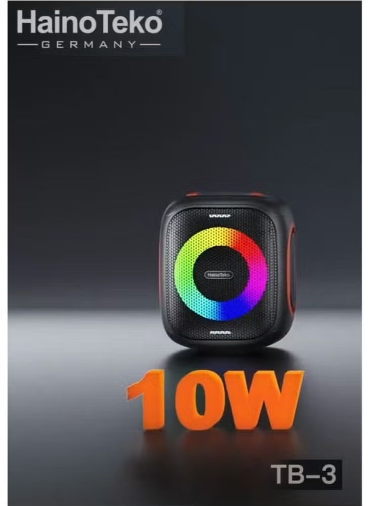 Haino Teko TB-3 Mini Wireless Portable Speaker with RGB Lighting, 10W Powerful Audio Output, Multi-Functional Button Control, Compact Bluetooth Speaker for Travel, Parties, and Daily Use, Black - Image 4