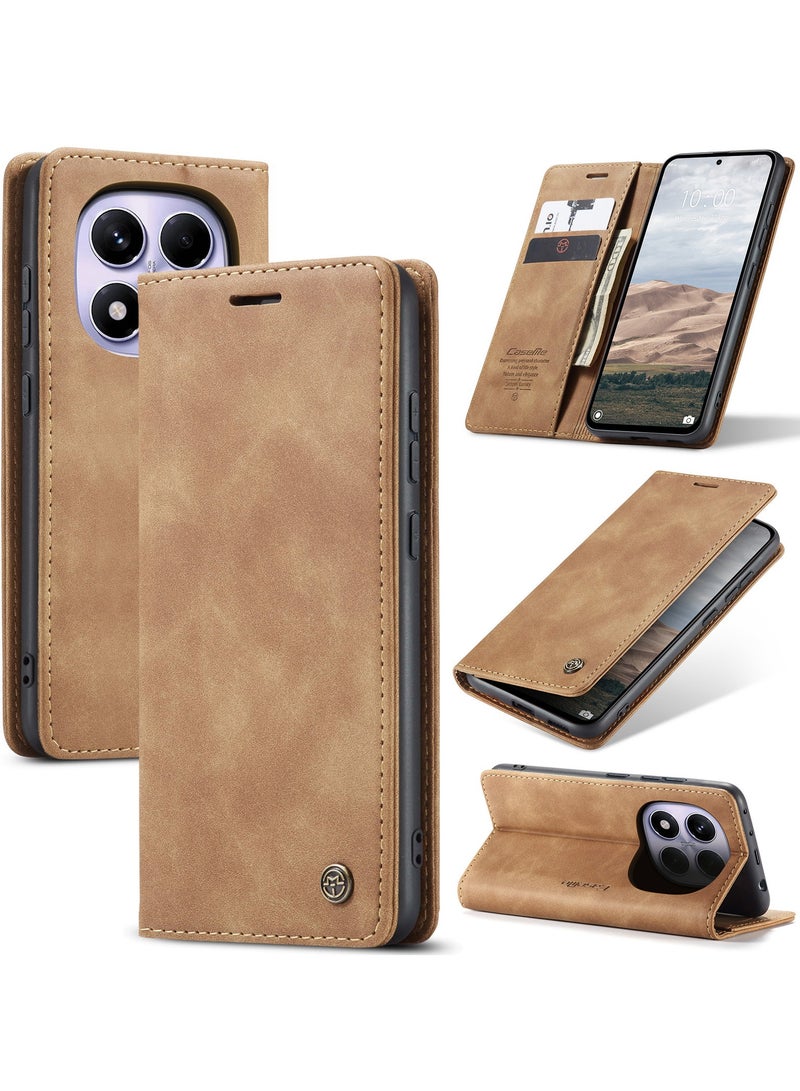 كيس مي جراب موبايل من الجلد الصناعي الفاخر  013 وحامل للكروت و البطاقات متوافق مع Redmi Note 14 Pro 4G (بني) - Image 1