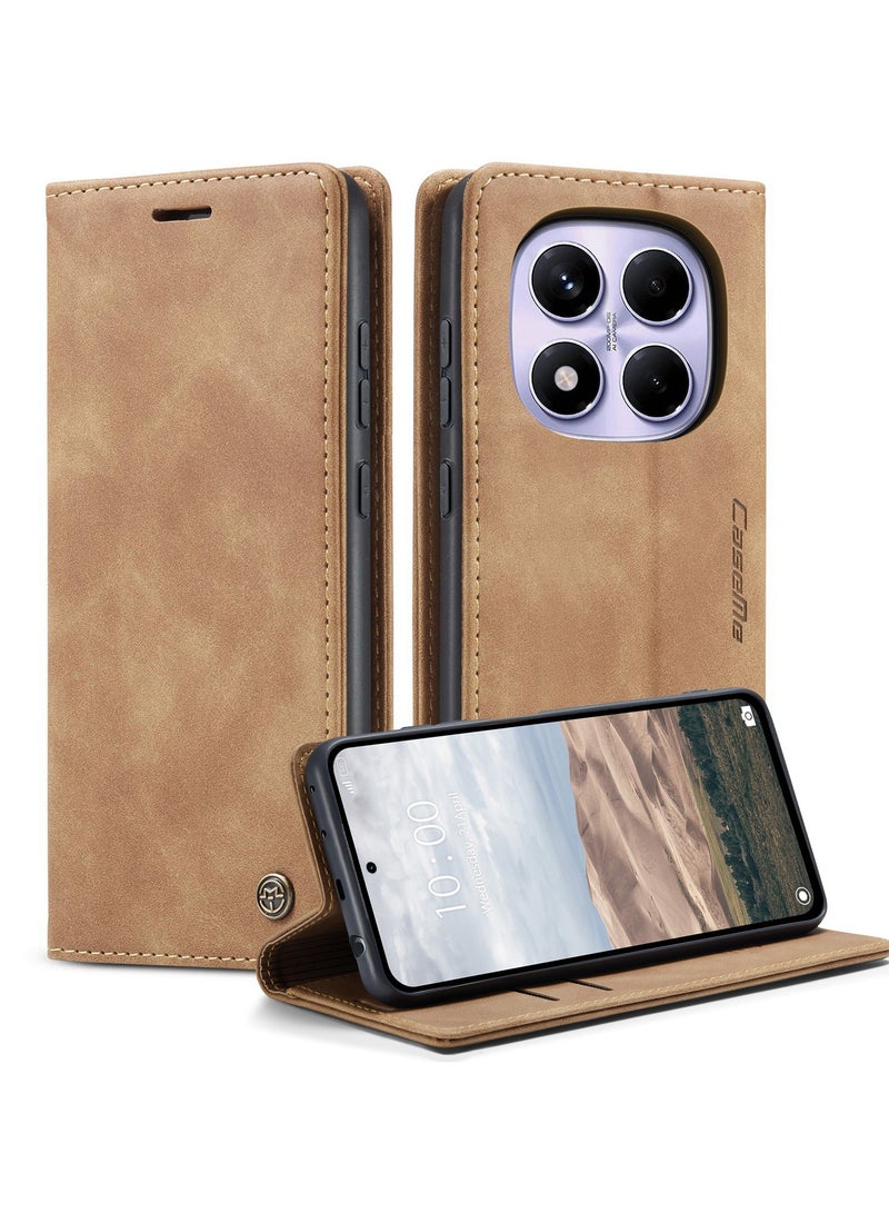 كيس مي جراب موبايل من الجلد الصناعي الفاخر  013 وحامل للكروت و البطاقات متوافق مع Redmi Note 14 Pro 4G (بني) - Image 2