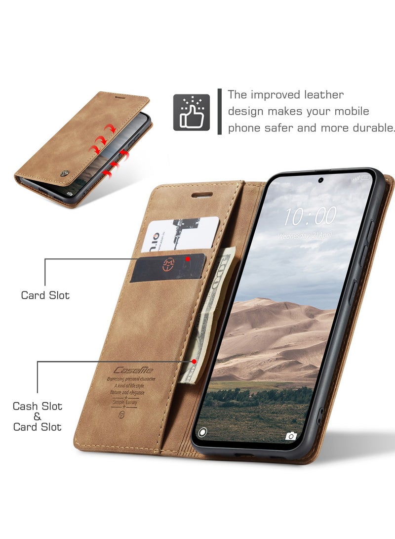 كيس مي جراب موبايل من الجلد الصناعي الفاخر  013 وحامل للكروت و البطاقات متوافق مع Redmi Note 14 Pro 4G (بني) - Image 4