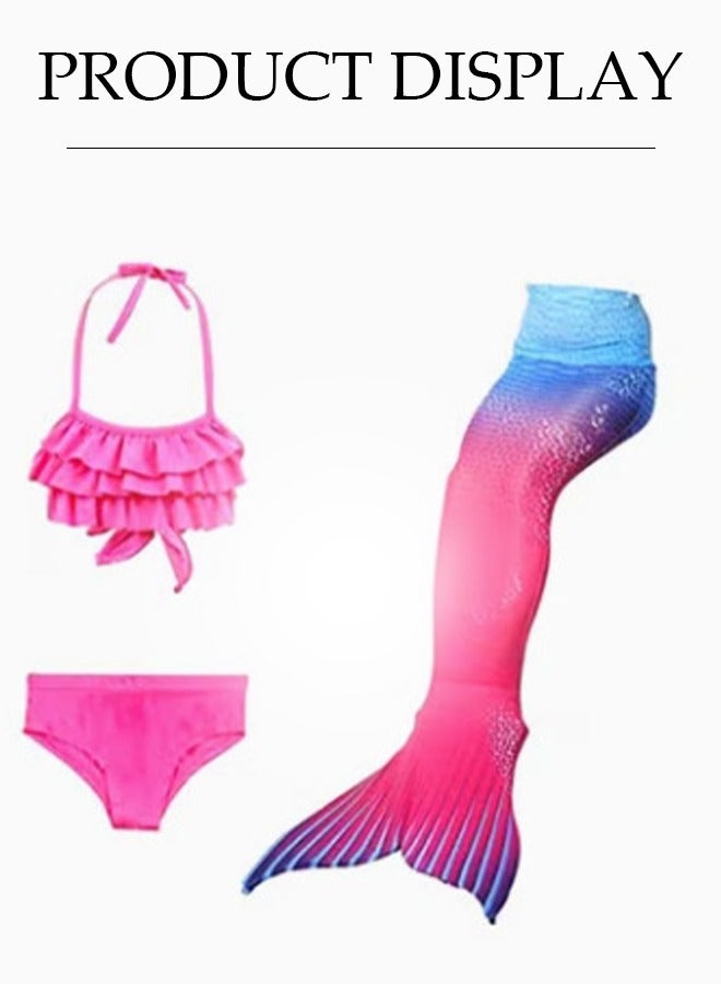 J&J 3 pieces of Children's mermaid swimsuit, mermaid tail dress swimsuit princess bikini suit, with swim trunks and fish tail, suitable for a height of 110cm pink - Image 2