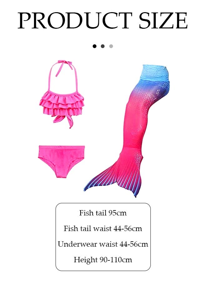 J&J 3 pieces of Children's mermaid swimsuit, mermaid tail dress swimsuit princess bikini suit, with swim trunks and fish tail, suitable for a height of 110cm pink - Image 4