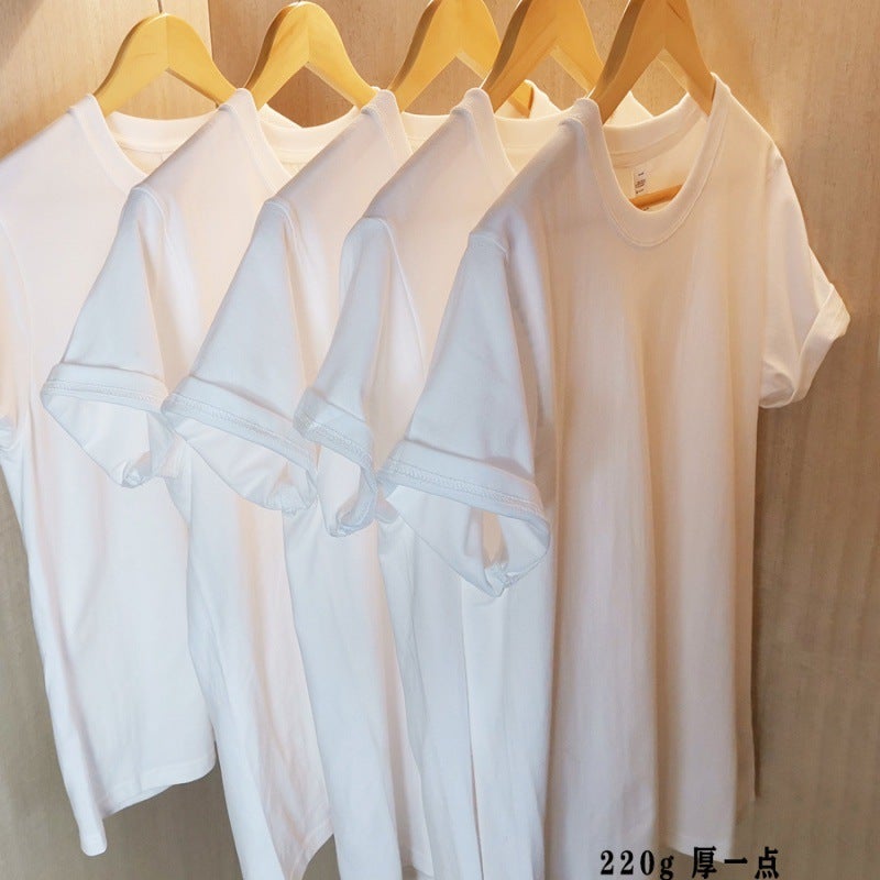 220G Japanese Solid Color Short-Sleeved Bottoming Shirt White T-Shirt With Pure White Men And Women Tee - Image 1