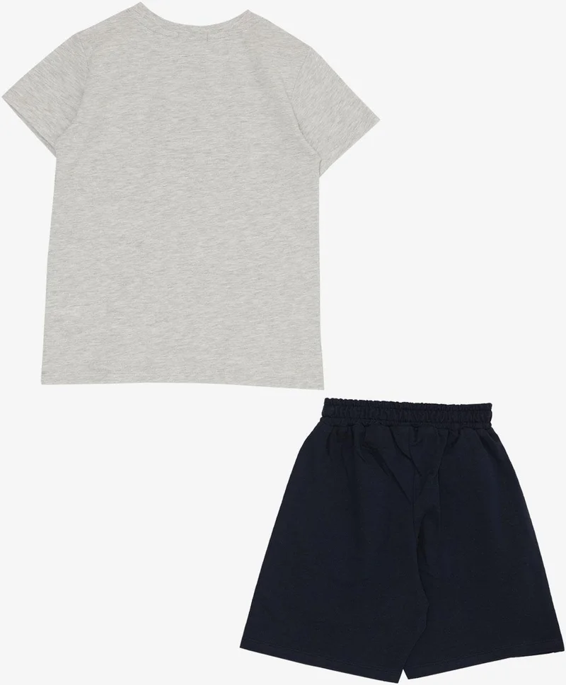 Breeze Boy's Shorts Suit with Text Printed Pockets, Age 8-14, Light Gray Melange