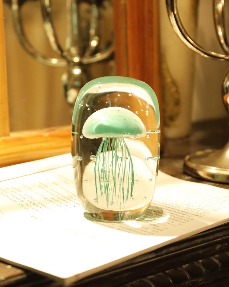 Bdor Glass Jellyfish Figurine  Hand Blown Art  Glow In The Dark Paperweight  Sea Ornament  Home Decor Gift  Green - Image 3