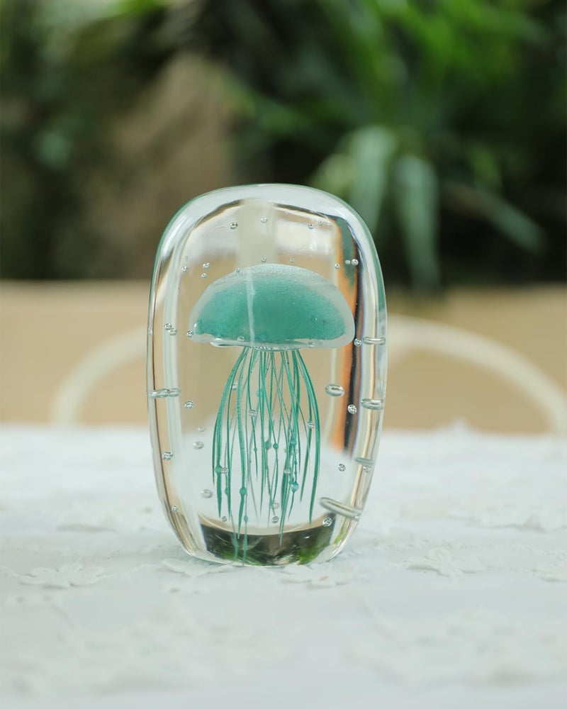 Bdor Glass Jellyfish Figurine  Hand Blown Art  Glow In The Dark Paperweight  Sea Ornament  Home Decor Gift  Green - Image 5