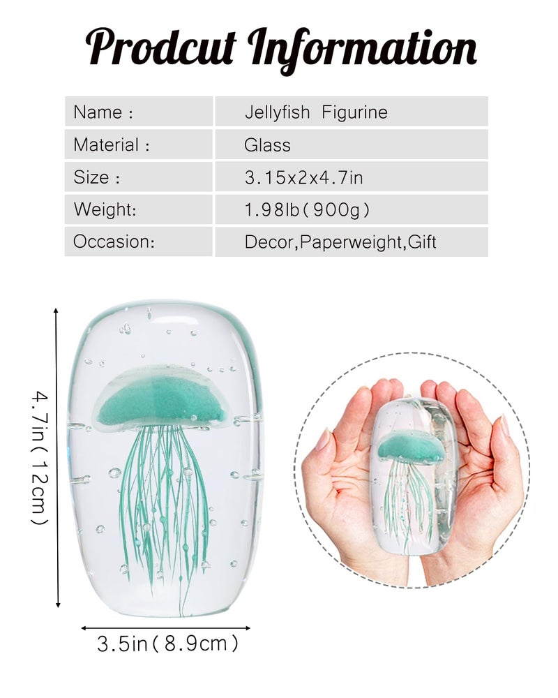 Bdor Glass Jellyfish Figurine  Hand Blown Art  Glow In The Dark Paperweight  Sea Ornament  Home Decor Gift  Green - Image 4