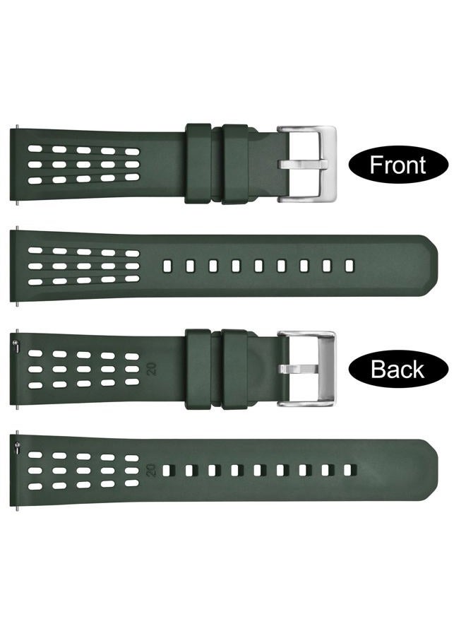 WOCCI 22mm Rally Watch Band, FKM Rubber Strap, Quick Release, Silver Brushed Buckle (Green)  - Image 3