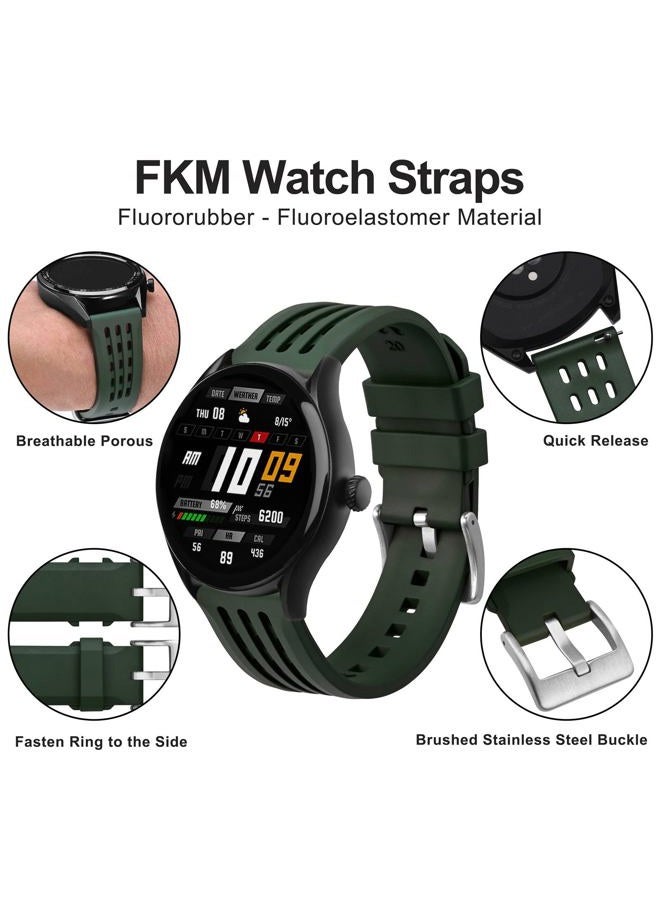 WOCCI 22mm Rally Watch Band, FKM Rubber Strap, Quick Release, Silver Brushed Buckle (Green)  - Image 4
