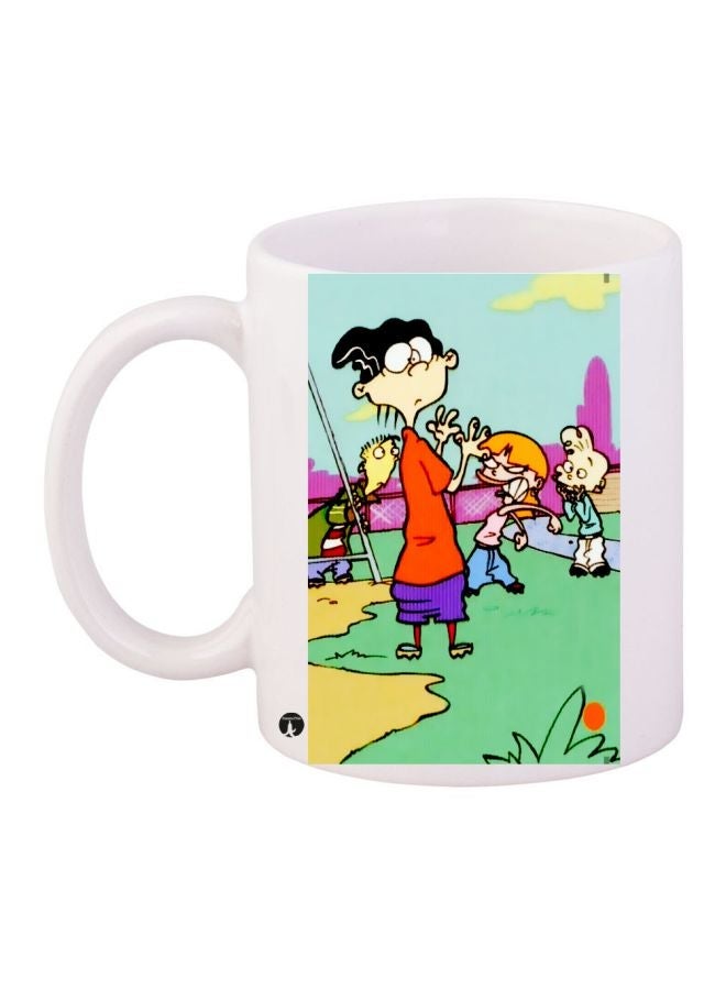 RYN Cartoon Printed Coffee Mug White/Green/Orange 11ounce