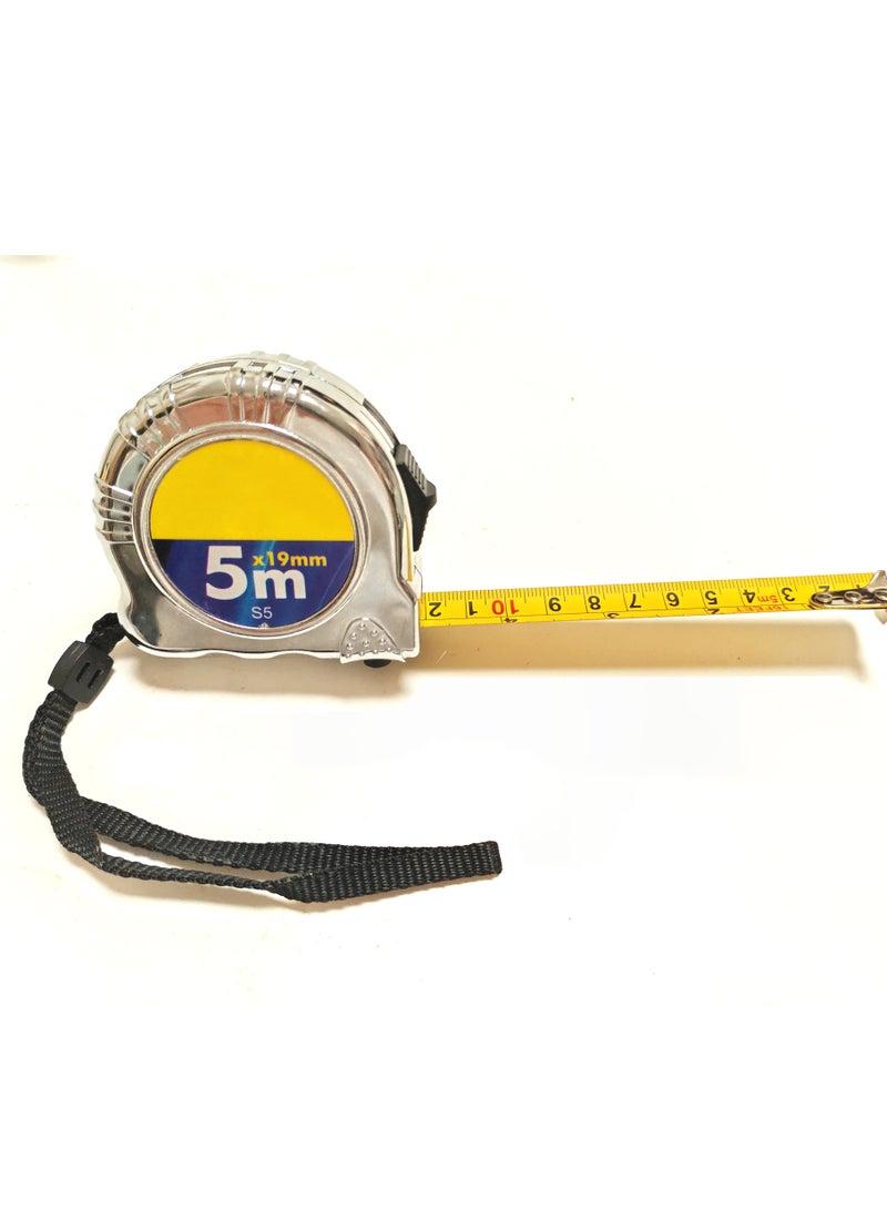 صن رايز شريط قياس 5 متر مطلي بالكروم ABS شديد التحمل، شريط قياس متعدد الاغراض مع علامات كسر واضحة، مقبض مانع للانزلاق، قفل تلقائي وتجاوز يدوي للبناء، الهندسة - Image 1