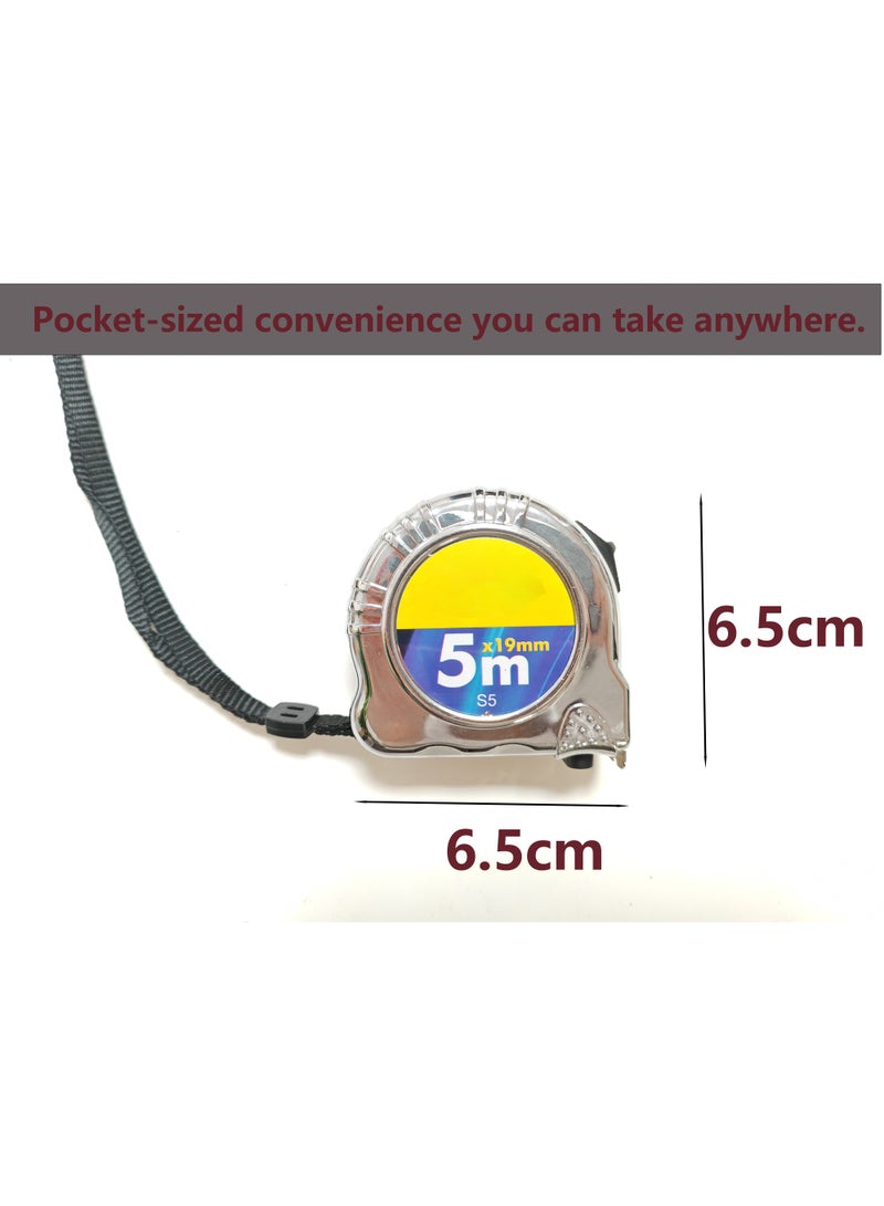 صن رايز شريط قياس 5 متر مطلي بالكروم ABS شديد التحمل، شريط قياس متعدد الاغراض مع علامات كسر واضحة، مقبض مانع للانزلاق، قفل تلقائي وتجاوز يدوي للبناء، الهندسة - Image 3