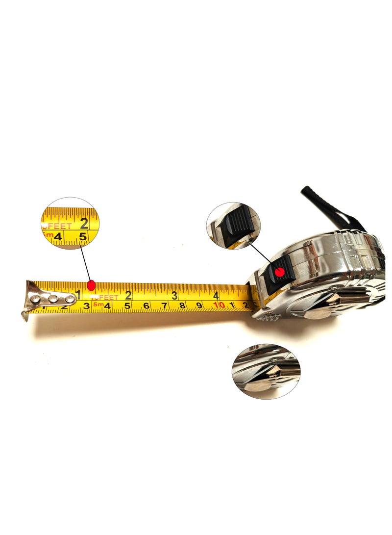 صن رايز شريط قياس 5 متر مطلي بالكروم ABS شديد التحمل، شريط قياس متعدد الاغراض مع علامات كسر واضحة، مقبض مانع للانزلاق، قفل تلقائي وتجاوز يدوي للبناء، الهندسة - Image 4