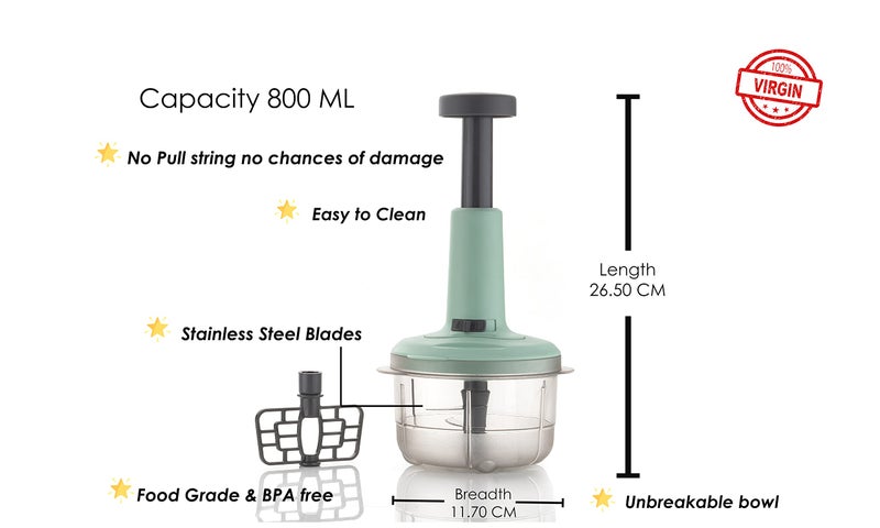 Tosaa 2 in 1 Push & Chop Chopper - Vegetable & Fruit Cutter with Easy Push & Close Button, 800 ml | Peach Color - Image 4