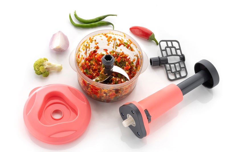Tosaa 2 in 1 Push & Chop Chopper - Vegetable & Fruit Cutter with Easy Push & Close Button, 800 ml | Peach Color - Image 2
