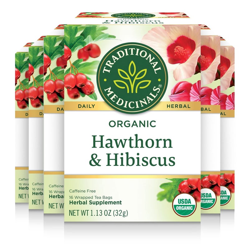 Traditional Medicinals Tea, Organic Hawthorn & Hibiscus, Promotes Heart Health, 96 Tea Bags (6 Pack) - Image 1