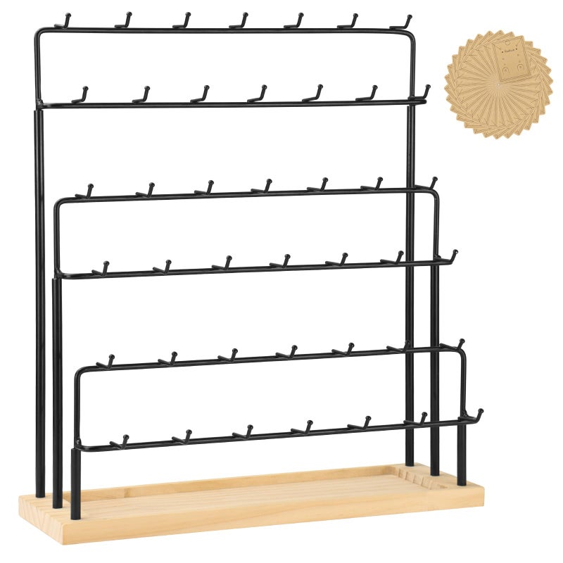 RNTBWD Earring Display for Vendors 6 Tier 42 Hooks Wood Earring Display Rack Holder for Earings Necklaces Rings Bracelets Keychains - Image 1