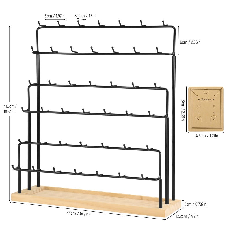 RNTBWD Earring Display for Vendors 6 Tier 42 Hooks Wood Earring Display Rack Holder for Earings Necklaces Rings Bracelets Keychains - Image 2