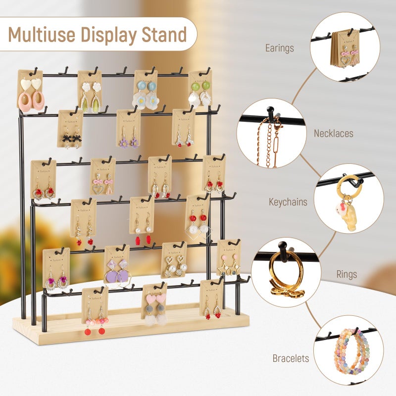 RNTBWD Earring Display for Vendors 6 Tier 42 Hooks Wood Earring Display Rack Holder for Earings Necklaces Rings Bracelets Keychains - Image 3