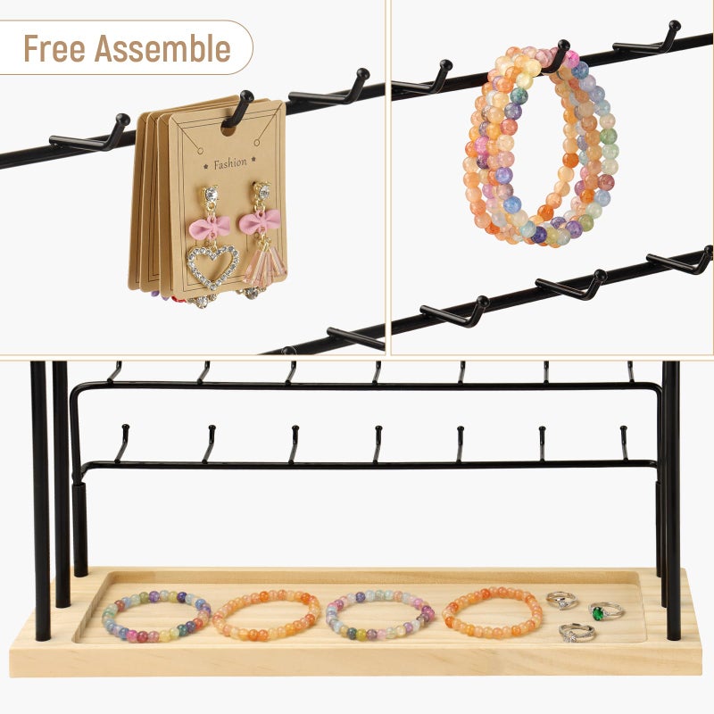 RNTBWD Earring Display for Vendors 6 Tier 42 Hooks Wood Earring Display Rack Holder for Earings Necklaces Rings Bracelets Keychains - Image 4