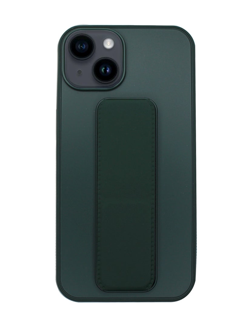 Theodor Fully Covered With Finger Grip Stand Holder Anti Slip Shockproof Protective Case Cover For Apple iPhone 14 Plus Dark Green