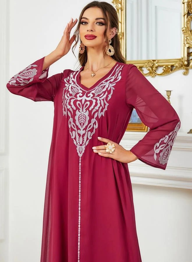 Take Two  Women Embroidered V Neck Jalabiya with Hijab for Women | Best Price UAE