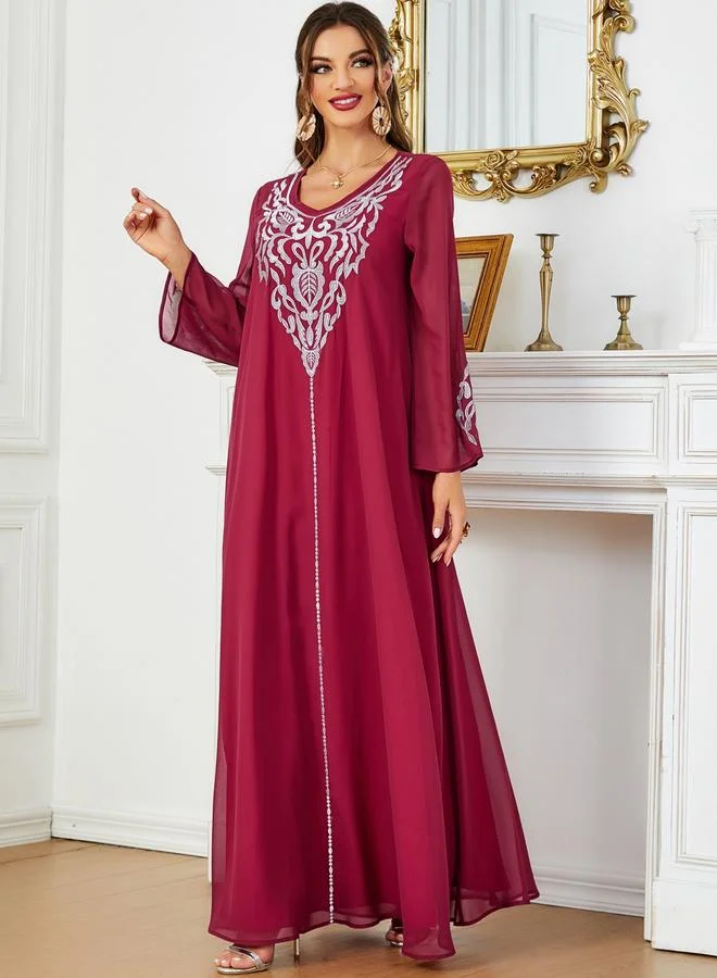 Take Two  Women Embroidered V Neck Jalabiya with Hijab for Women | Best Price UAE