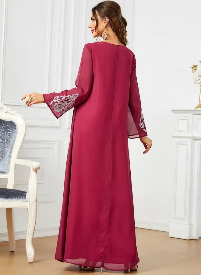 Take Two  Women Embroidered V Neck Jalabiya with Hijab for Women | Best Price UAE