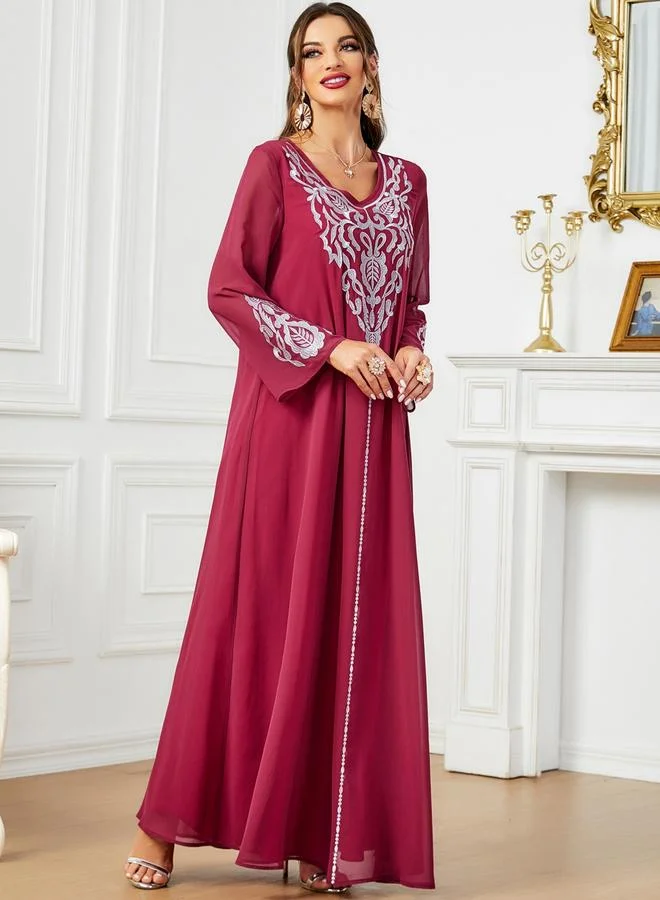 Take Two  Women Embroidered V Neck Jalabiya with Hijab for Women | Best Price UAE