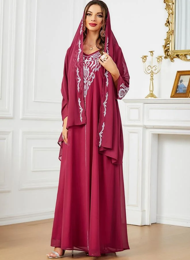 تايك تو جلابية نسائية مطرزة مع حجاب