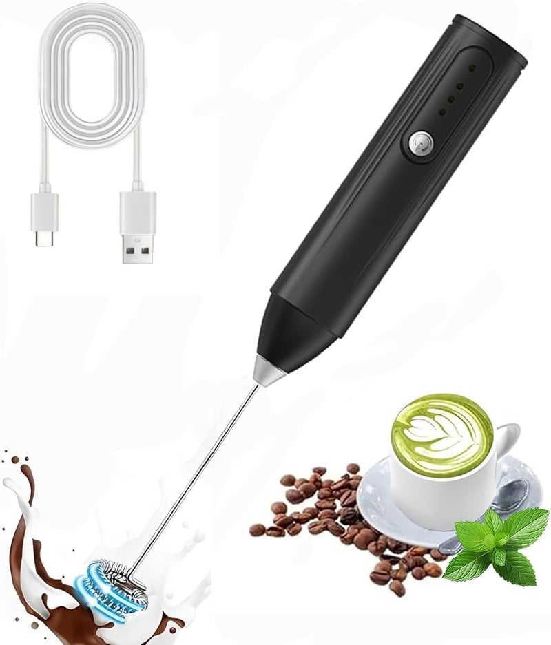 MITCMOLARD خفاقة حليب, Portable Type-C Rechargeable, Durable Blender with 3 Speeds | Coffee Mixer Electric with 304 Steel Whisk Head for Coffee Latte Cappuccino Hot Chocolate, Black - Image 1