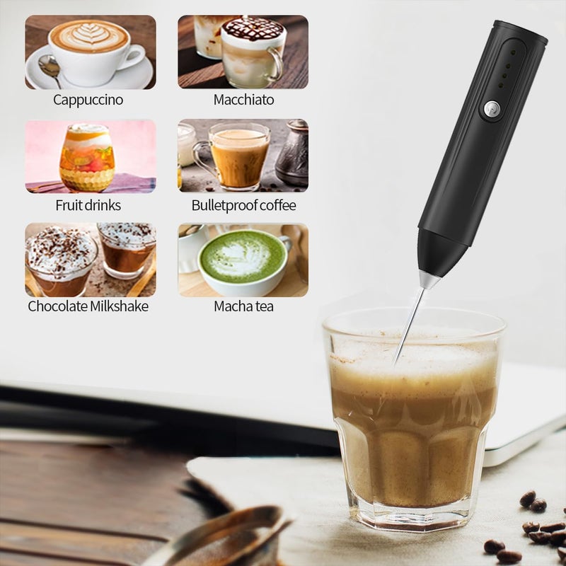 MITCMOLARD خفاقة حليب, Portable Type-C Rechargeable, Durable Blender with 3 Speeds | Coffee Mixer Electric with 304 Steel Whisk Head for Coffee Latte Cappuccino Hot Chocolate, Black - Image 4